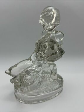 Vintage Clear Glass Goose Girl Figurine Hummel Style Heavy Art Glass Paperweight